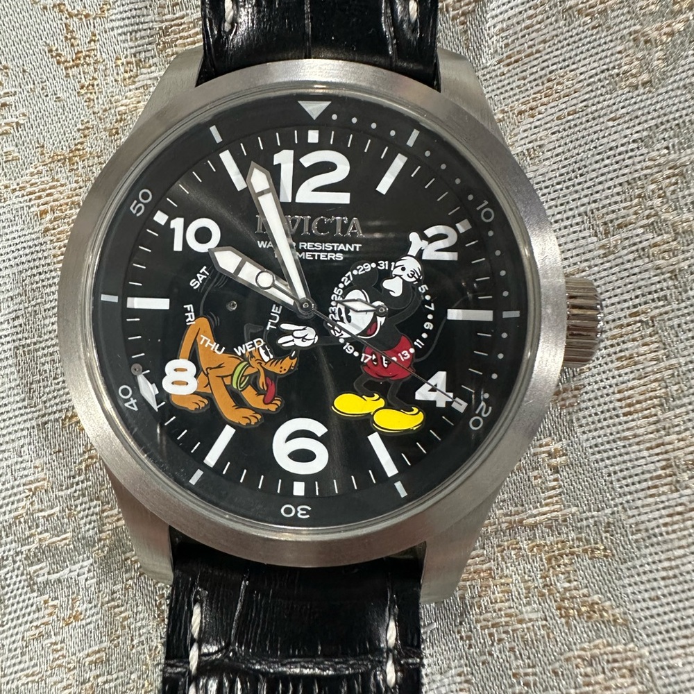 Invicta Black and Silver Disney Cartoon featuring Mickey Mouse Dial Watch